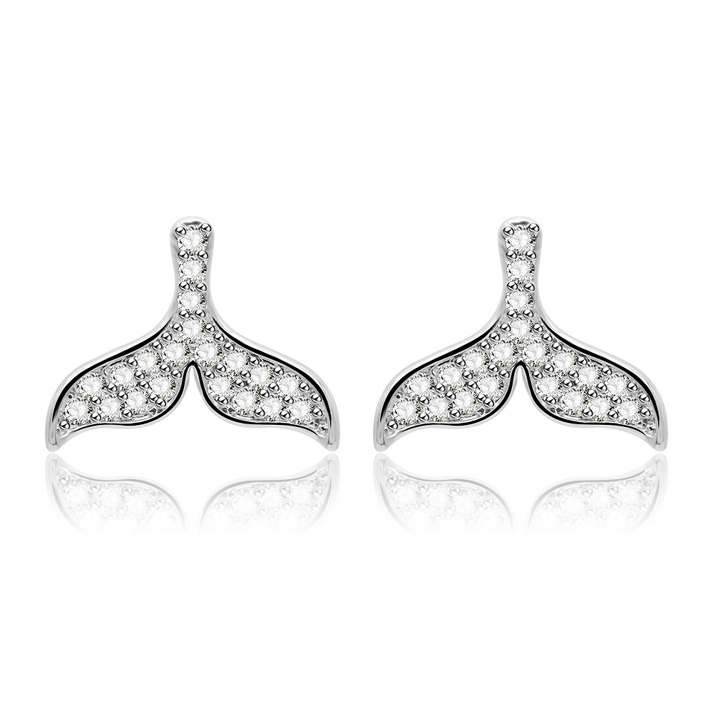 Whale Tail CZ Stud Earrings